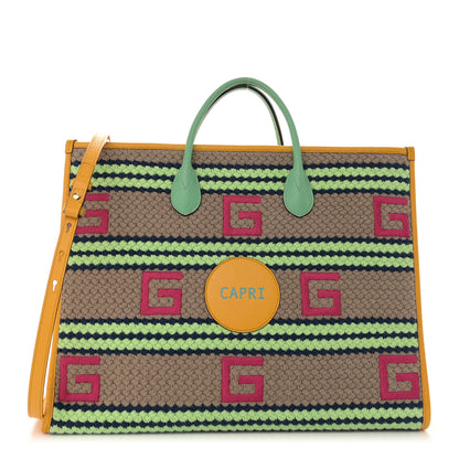 Gucci Fabric Embroidered Capri Striped Tote Bag Yellow 1 of 10