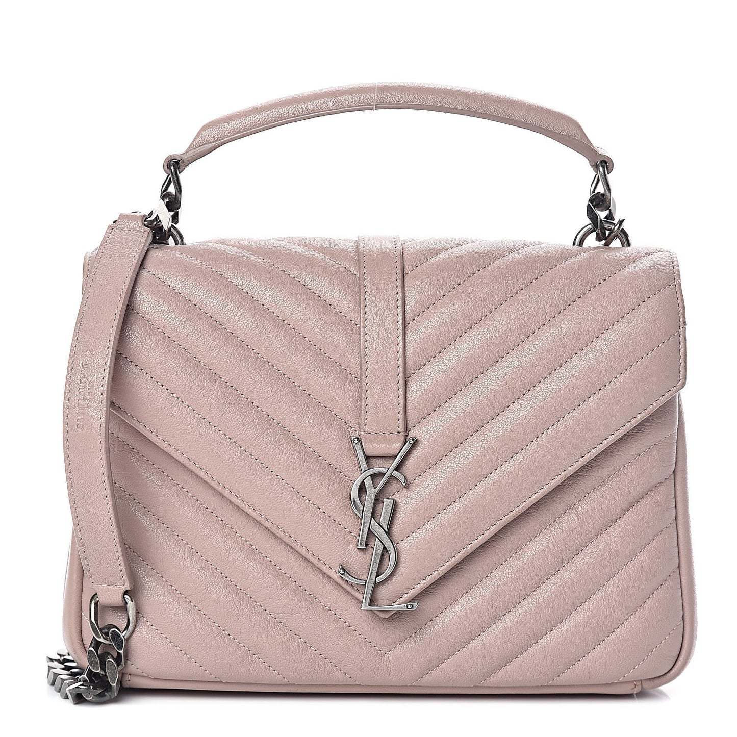 Sheepskin Matelasse Chevron Monogram Medium College Bag Rose Poudre