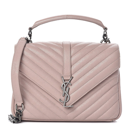 Saint Laurent Sheepskin Matelasse Chevron Monogram Medium College Bag Rose Poudre 1 of 16