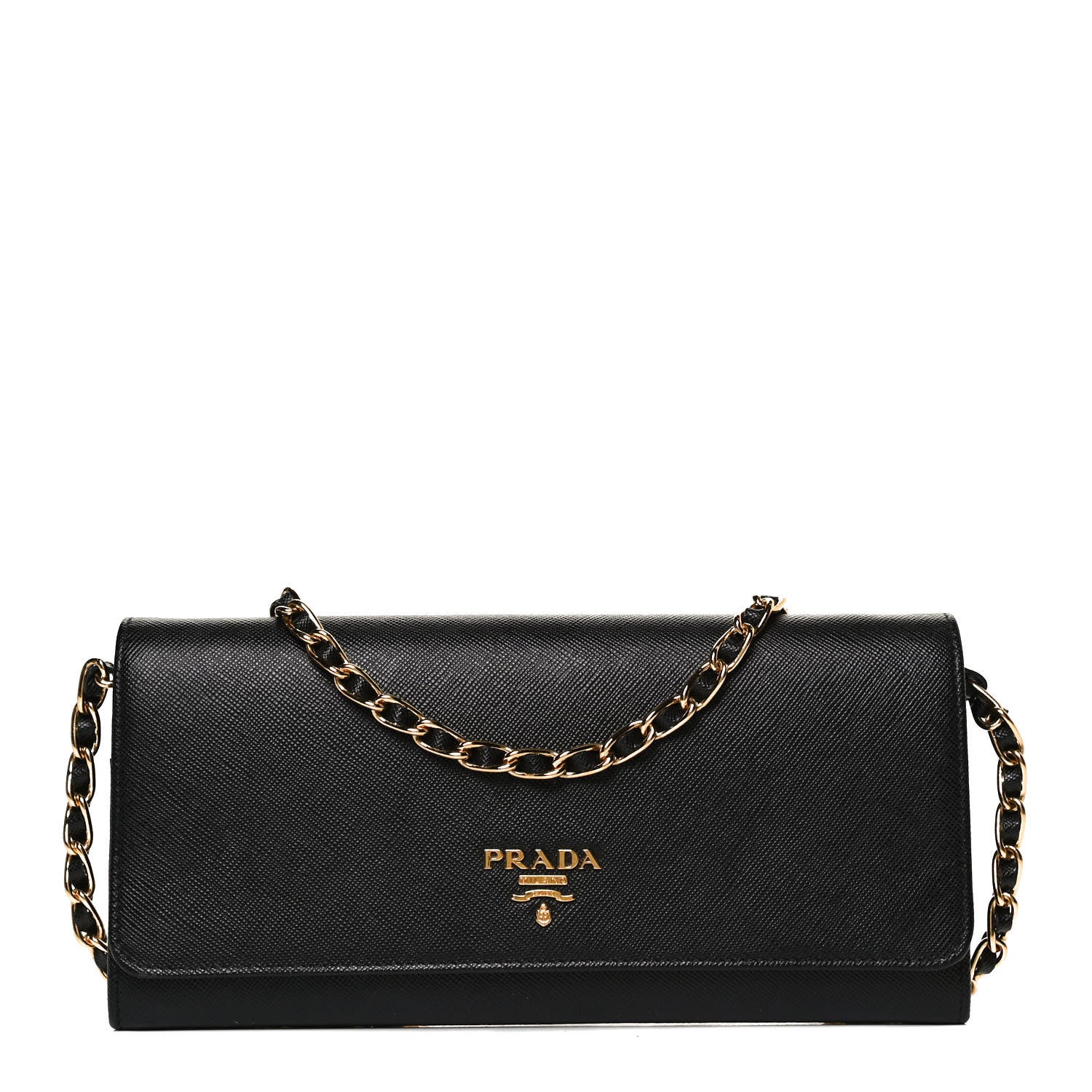 Prada Saffiano Metal Oro Chain Wallet Black 2 of 9