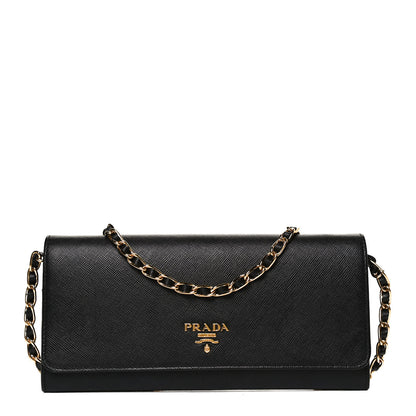 Prada Saffiano Metal Oro Chain Wallet Black 2 of 9