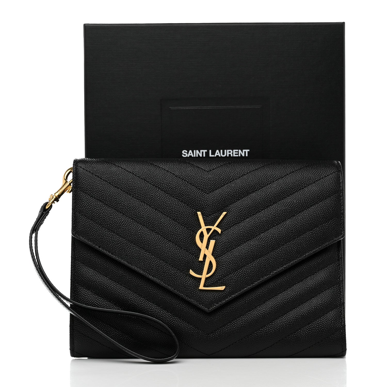 Saint Laurent Grain De Poudre Matelasse Chevron Monogram Envelope Clutch Black 8 of 8