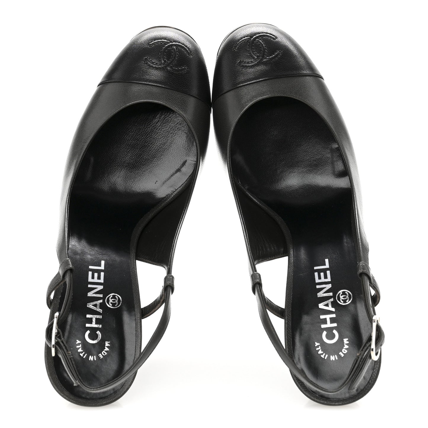 Lambskin Cap Toe CC Slingback Heels 39.5 Dark Grey Black