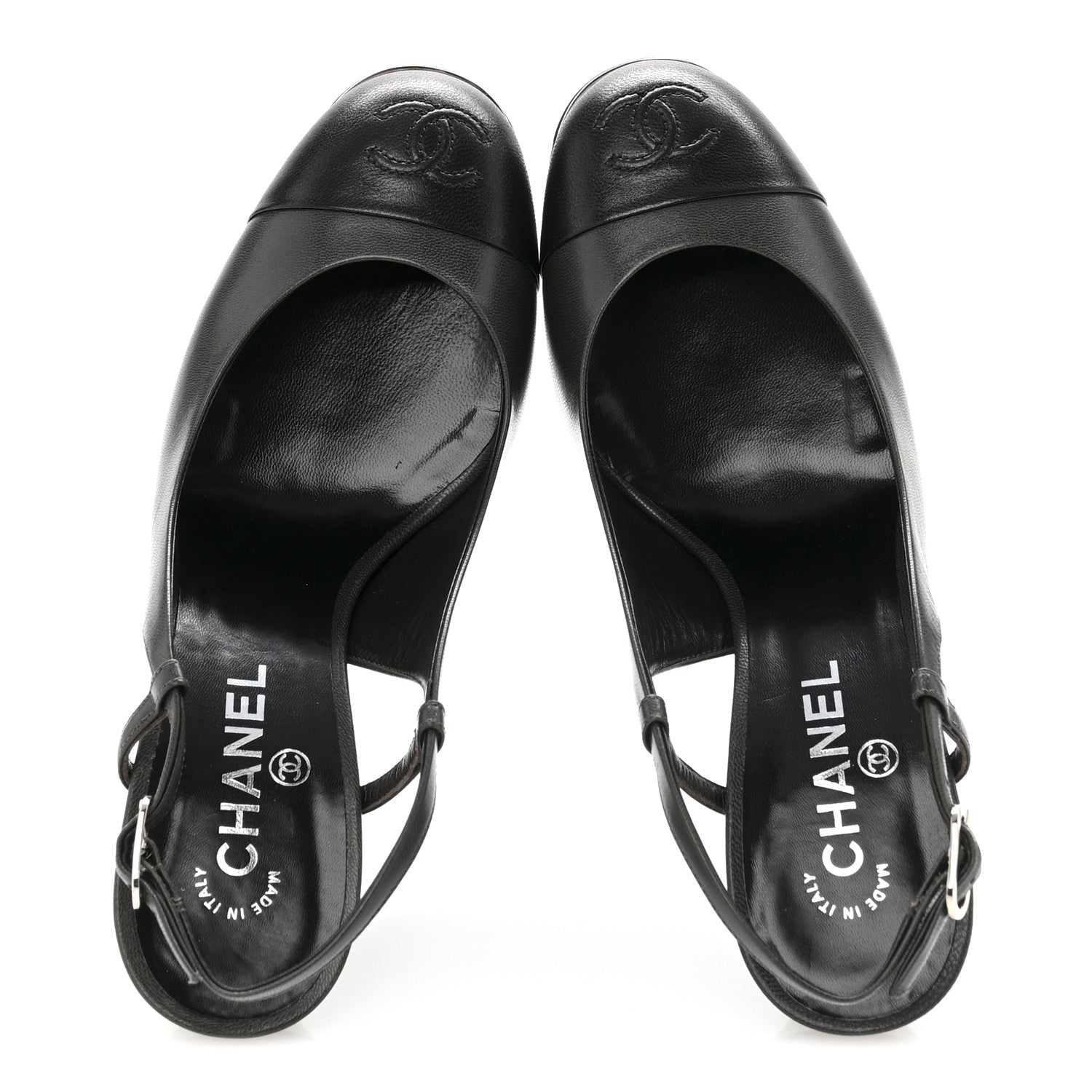 Chanel Lambskin Cap Toe CC Slingback Heels 39.5 Dark Grey Black 2 of 12