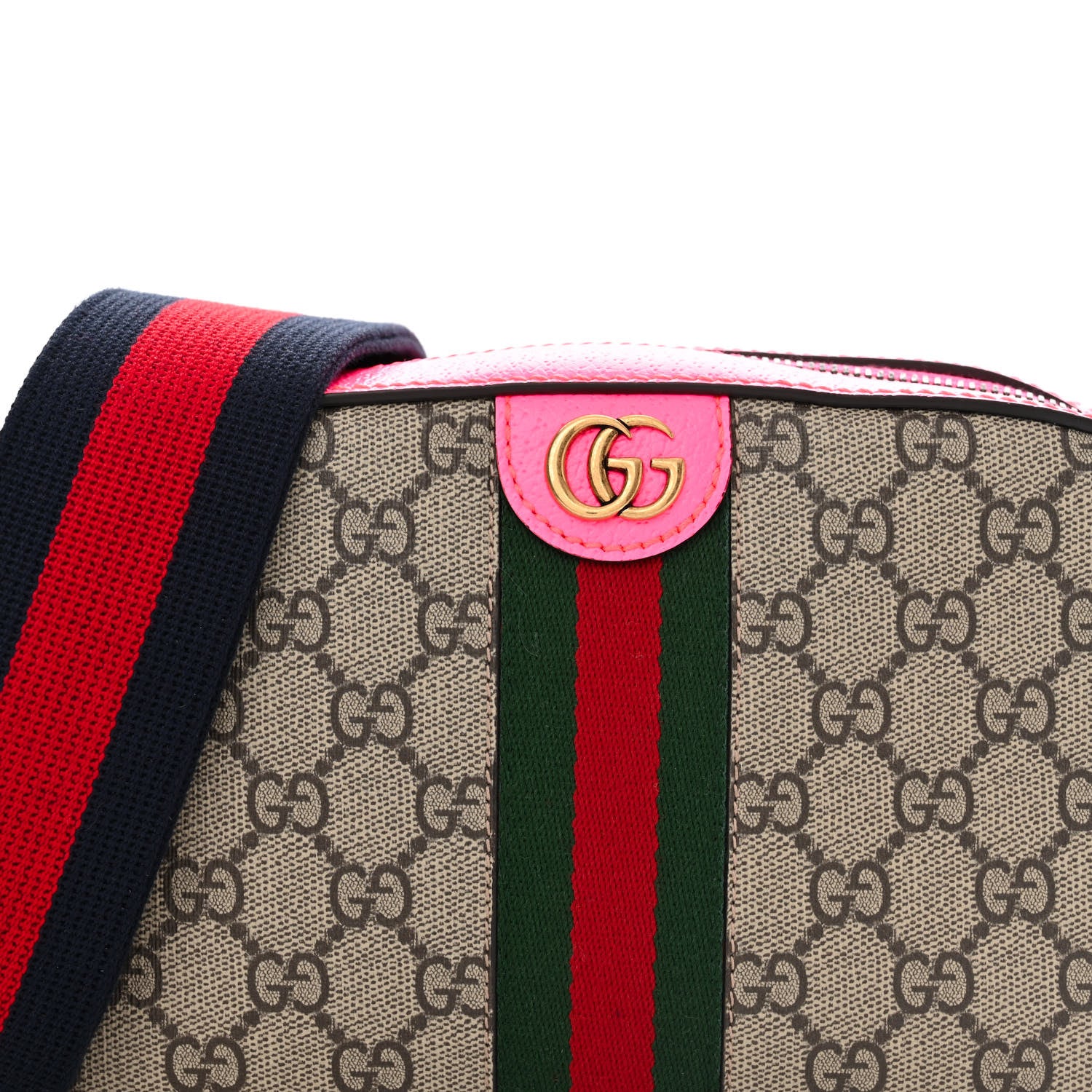 Gucci GG Supreme Monogram Textured Dollar Calfskin Web Ophidia Small Crossbody Bag Beige Ebony Fuchsia 8 of 10