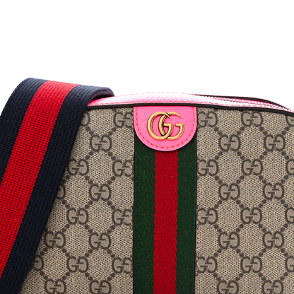 Gucci GG Supreme Monogram Textured Dollar Calfskin Web Ophidia Small Crossbody Bag Beige Ebony Fuchsia 8 of 10