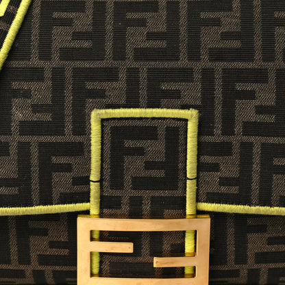 Fendi Fabric Jacquard FF 1974 Large Baguette Tobacco Moro Giallo Fluo 9 of 13