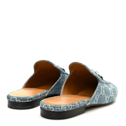 Gucci New Denim GG Malaga Kid Womens Princetown Slippers 37.5 Light Blue Royale 5 of 10