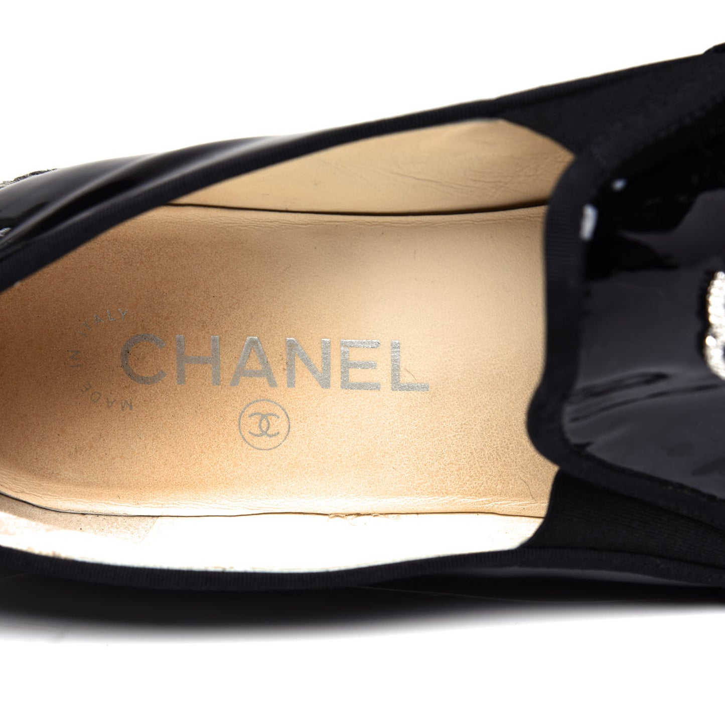 Patent Calfskin CC Mocassin Loafer Espadrilles 40.5 Black