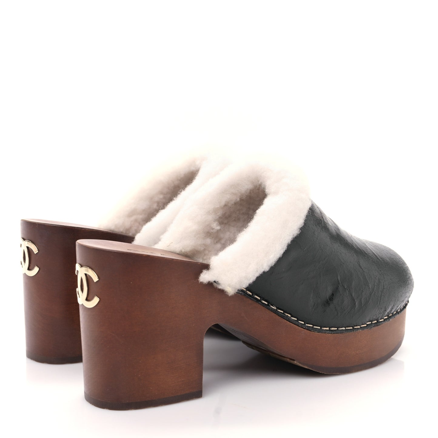 Crackled Sheepskin CC Mules 38 Black