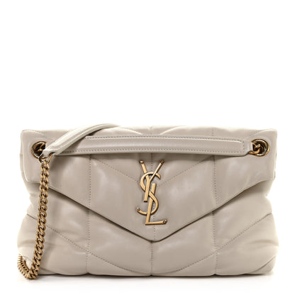 Saint Laurent Lambskin Quilted Small Loulou Puffer Monogram Chain Satchel Blanc Vintage 1 of 14