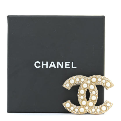 Chanel Metal Crystal Graduated Pearl CC Brooch Gold 11 of 12
