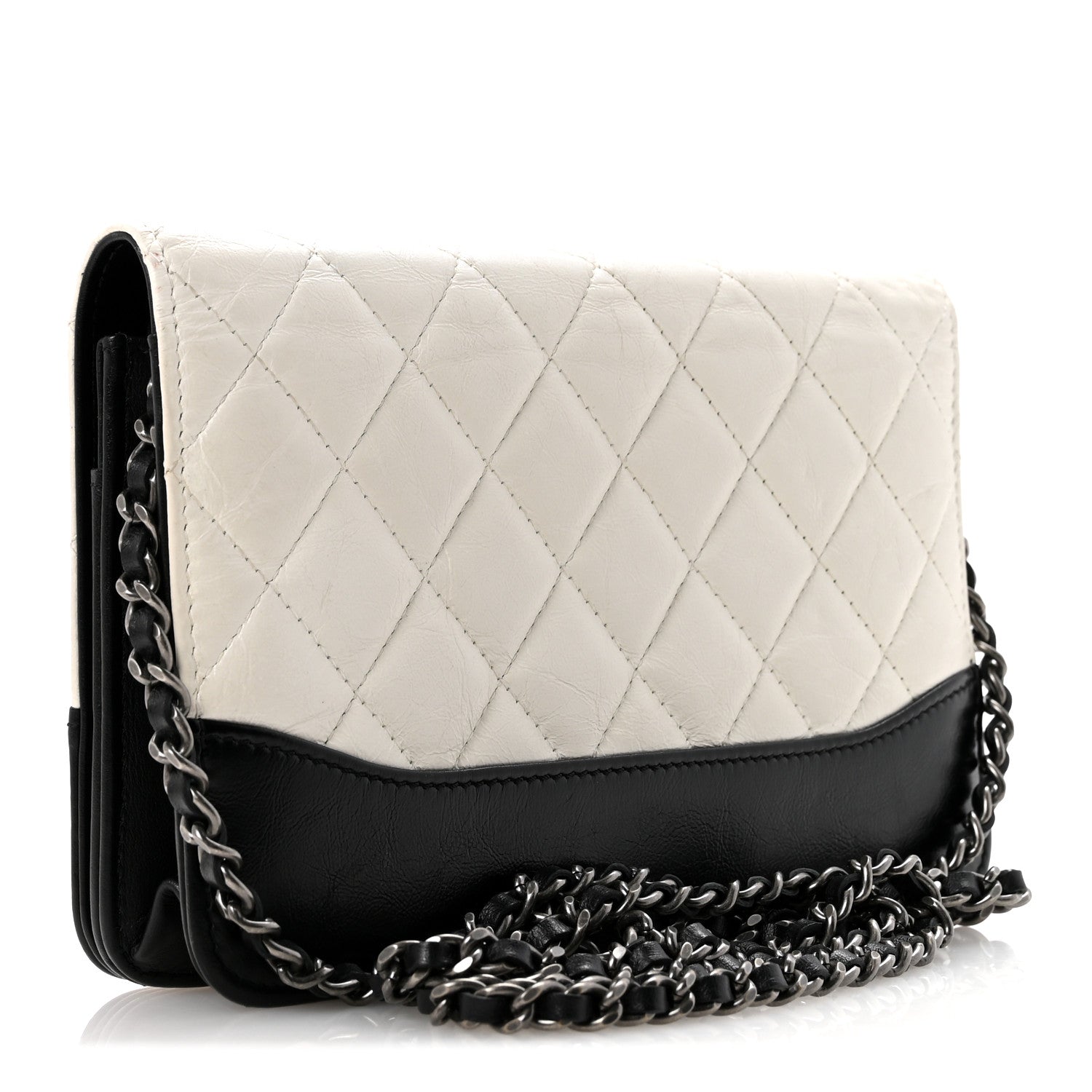 Chanel Aged Calfskin Quilted Gabrielle Wallet On Chain WOC White Black 3 of 14