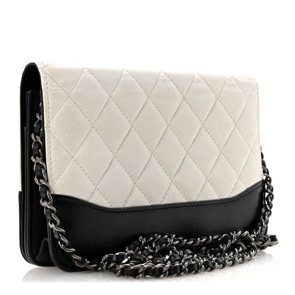 Chanel Aged Calfskin Quilted Gabrielle Wallet On Chain WOC White Black 3 of 14