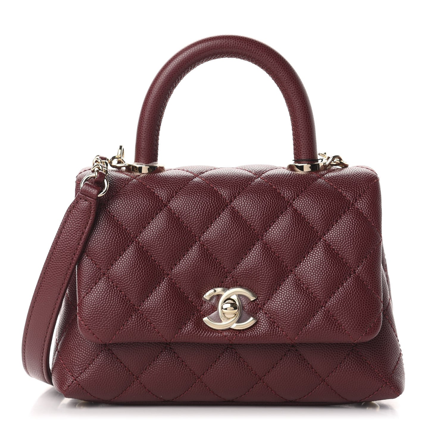 Caviar Quilted Extra Mini Coco Handle Flap Burgundy