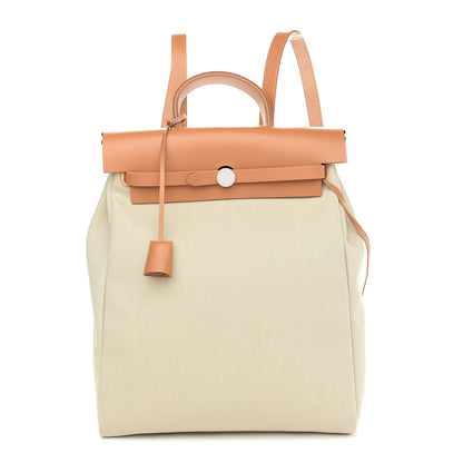 Hermes Military Toile Vache Hunter Herbag a Dos Zip Retourne Beton Naturel Sable 3 of 11