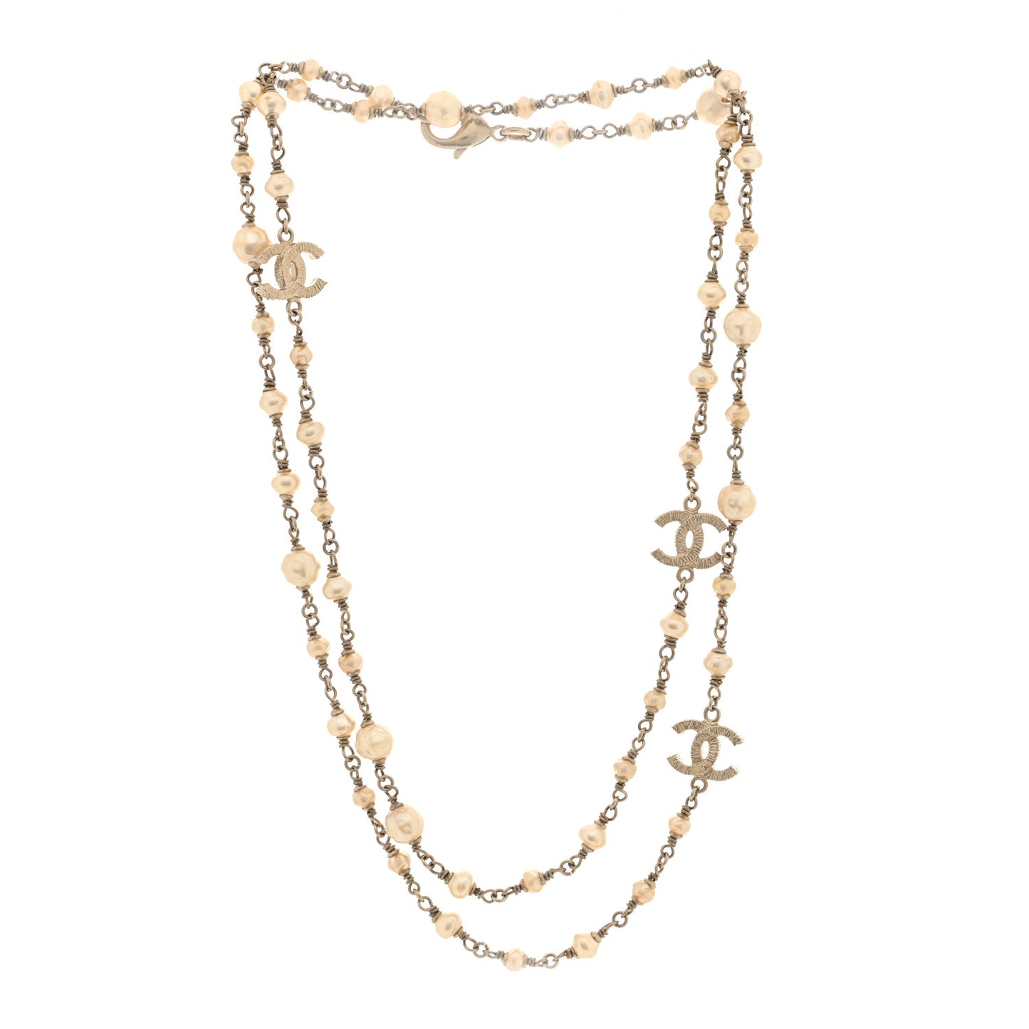 Pearl CC Long Necklace Light Gold