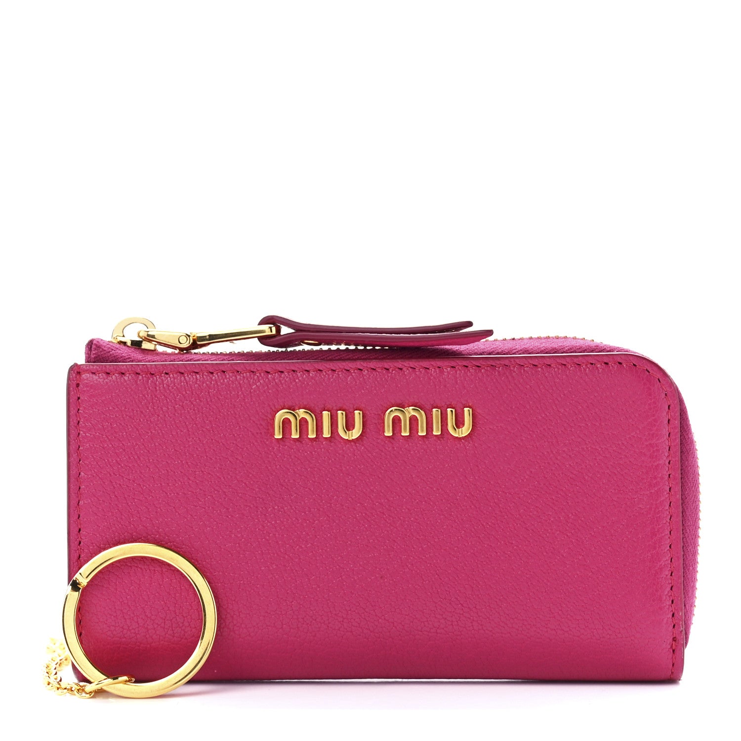 Miu Miu Goatskin Madras Zip Compact Wallet Pink 1 of 11