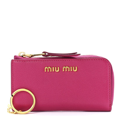 Miu Miu Goatskin Madras Zip Compact Wallet Pink 1 of 11
