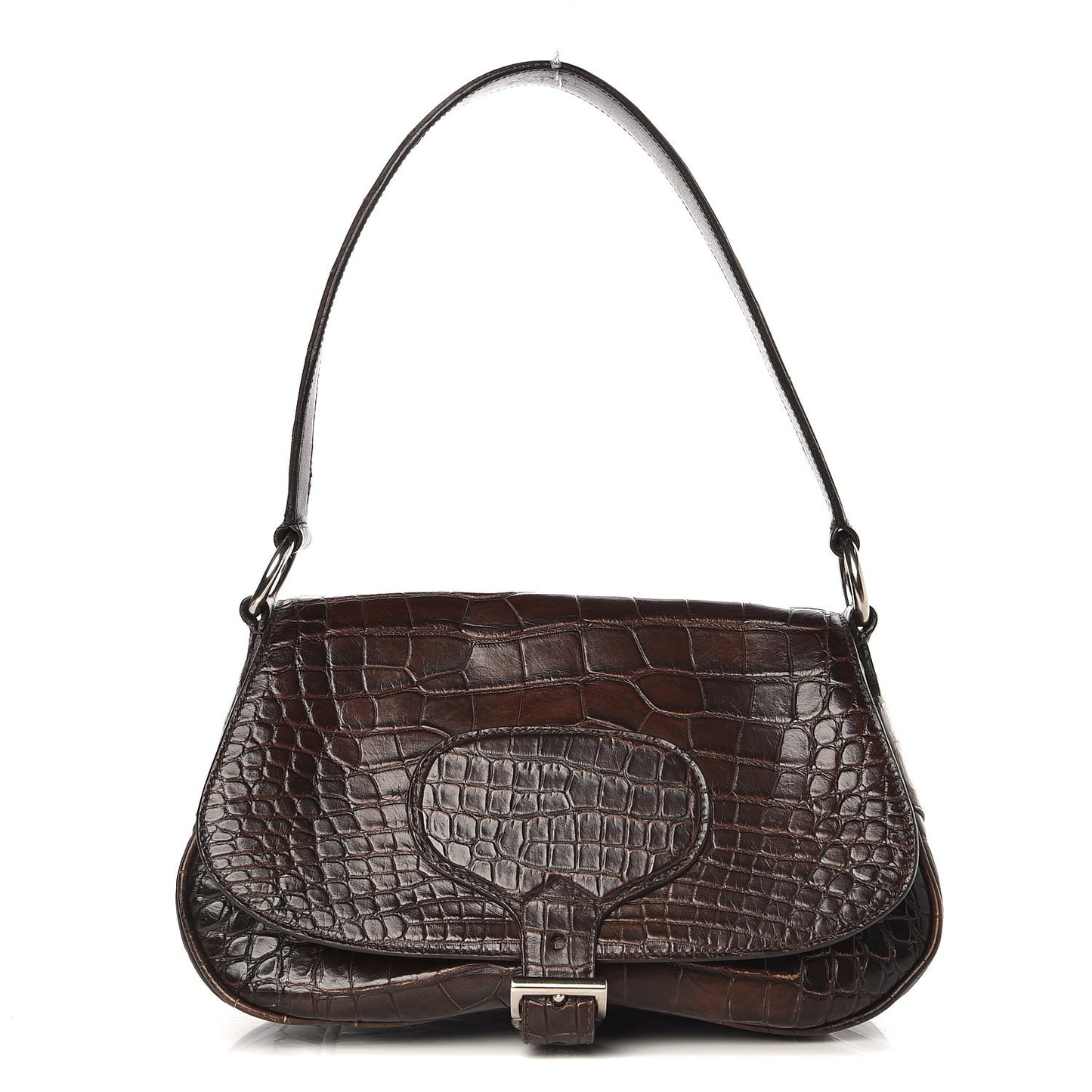 Calfskin Crocodile Embossed Buckle Satchel Moro