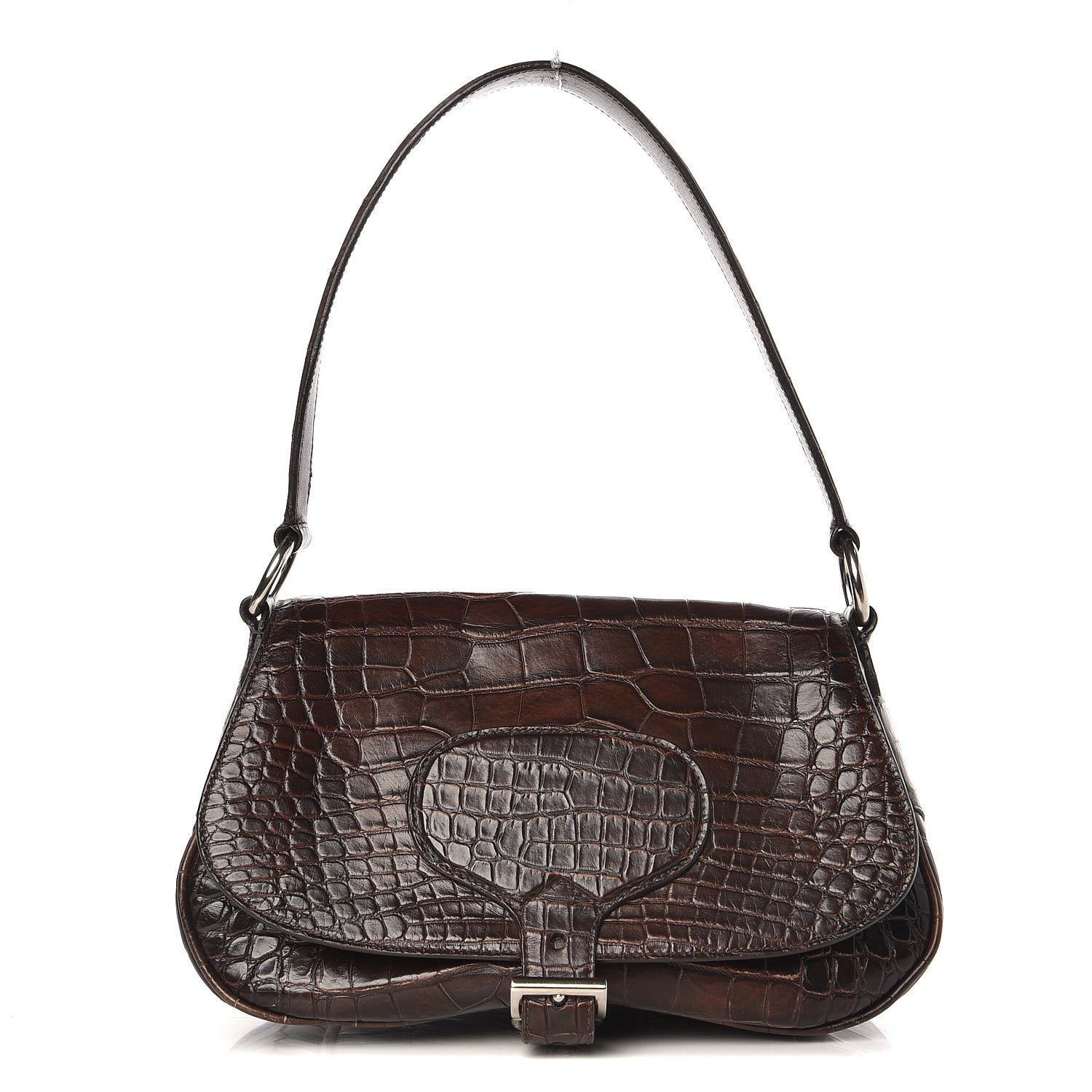 Prada Calfskin Crocodile Embossed Buckle Satchel Moro 1 of 7