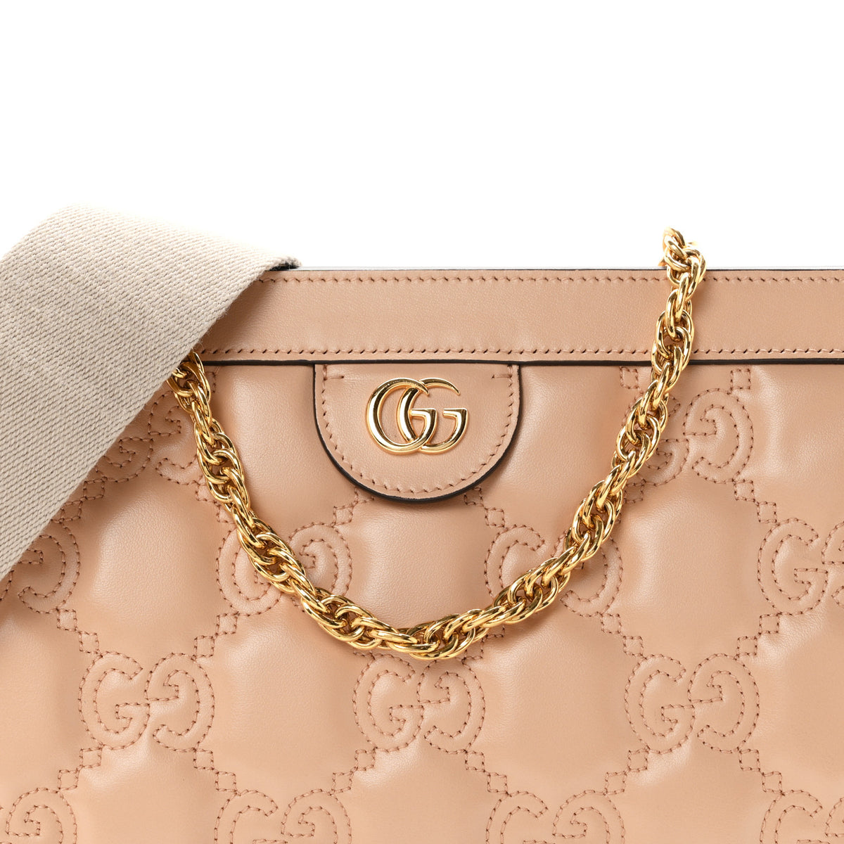Calfskin GG Matelasse Small Slim Chain Shoulder Bag Naturale