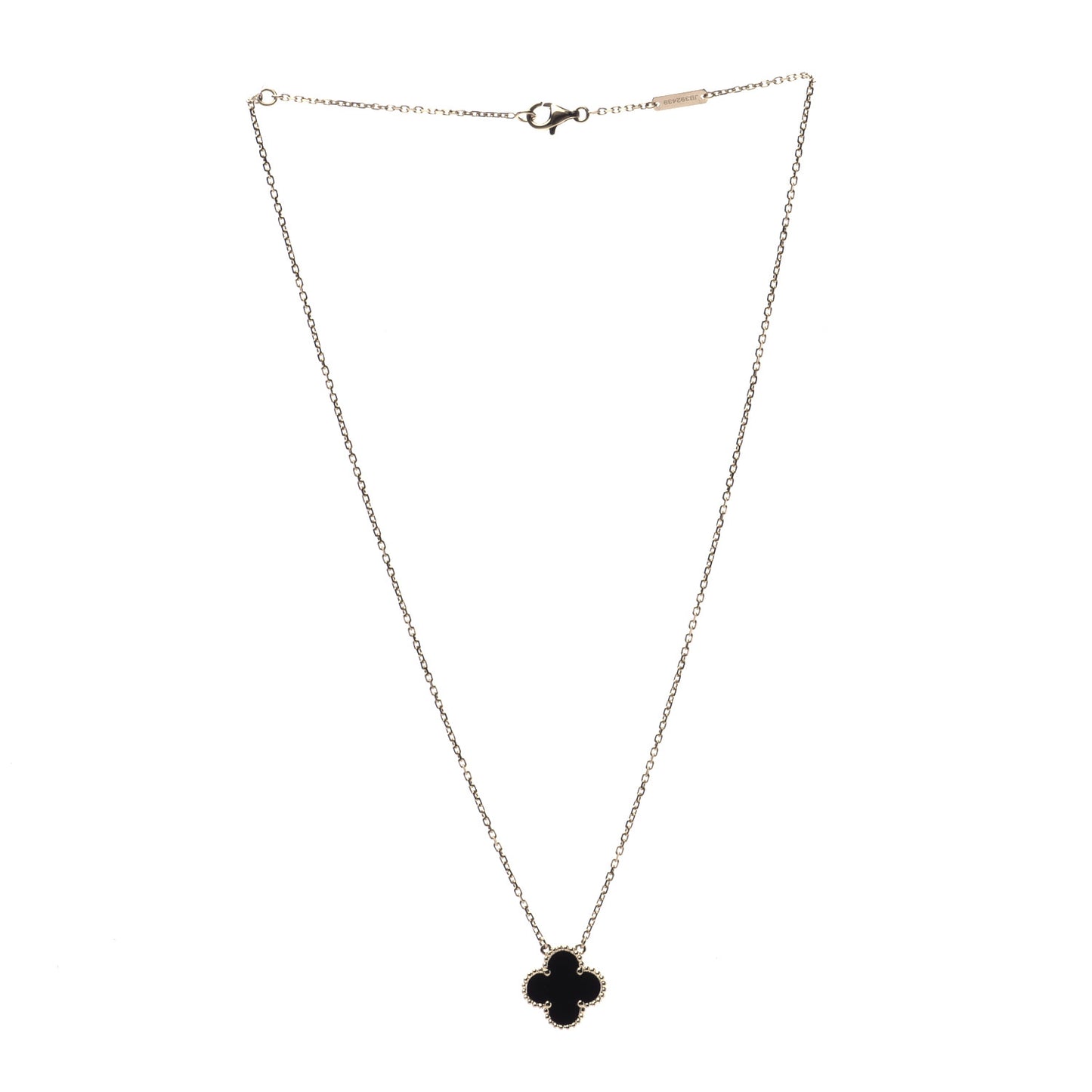 18K Yellow Gold Black Onyx Vintage Alhambra Pendant Necklace