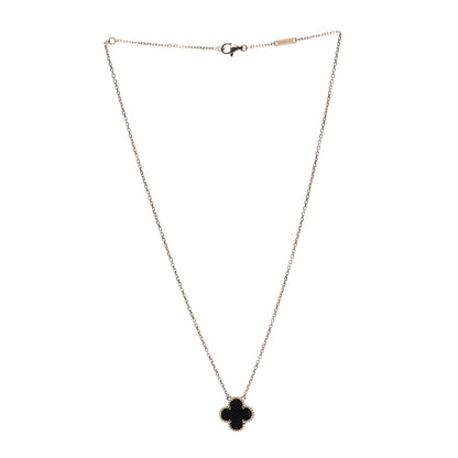 Van Cleef & Arpels 18K Yellow Gold Black Onyx Vintage Alhambra Pendant Necklace 3 of 5