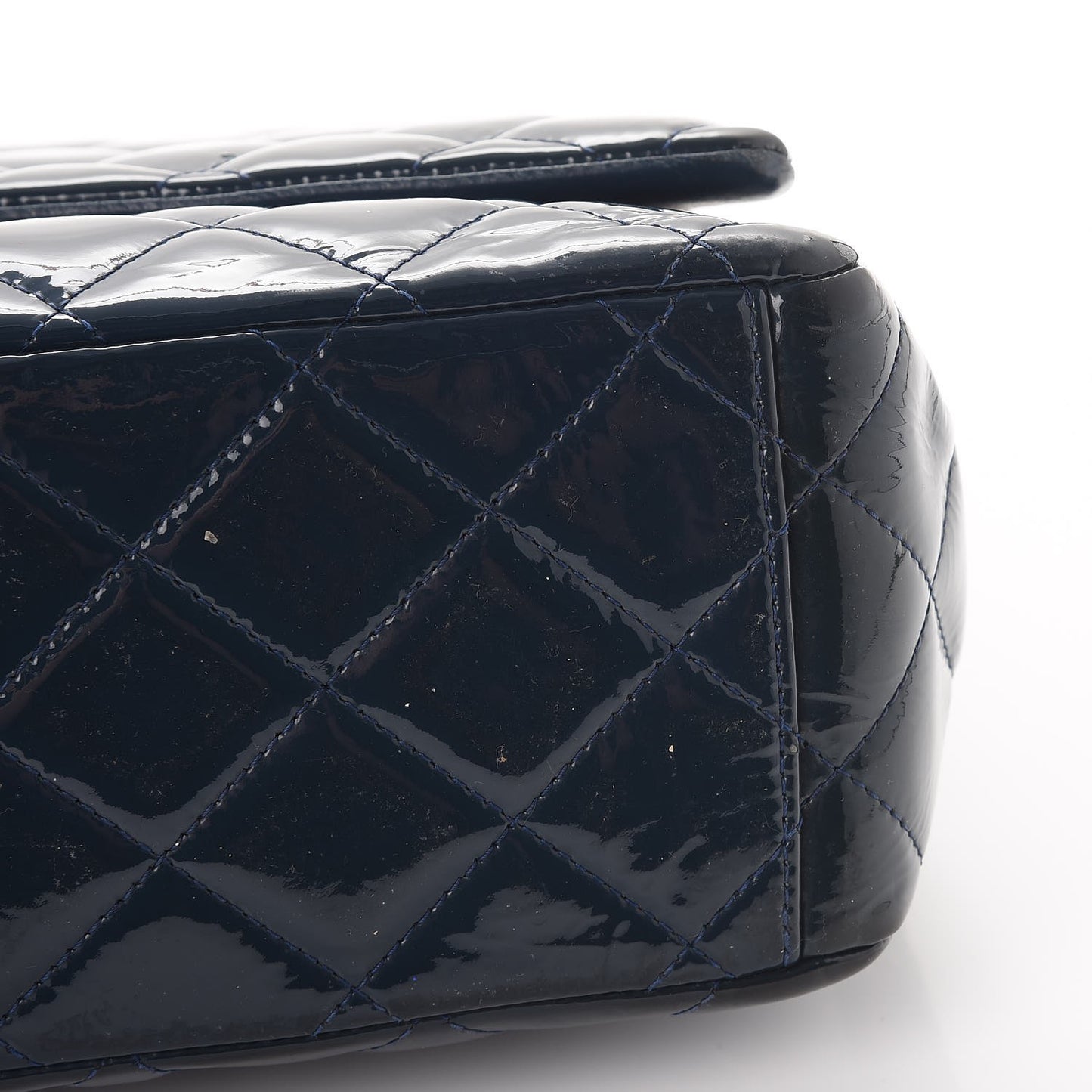 Patent Quilted Maxi Double Flap Navy Blue