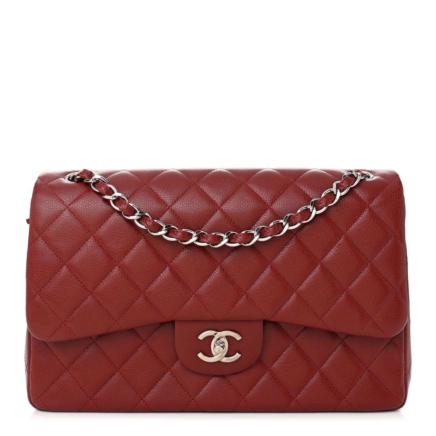 Caviar Quilted Jumbo Double Flap Dark Red