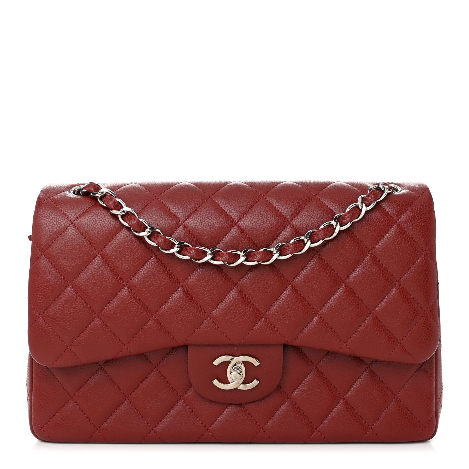 Chanel Caviar Quilted Jumbo Double Flap Dark Red 1 of 10