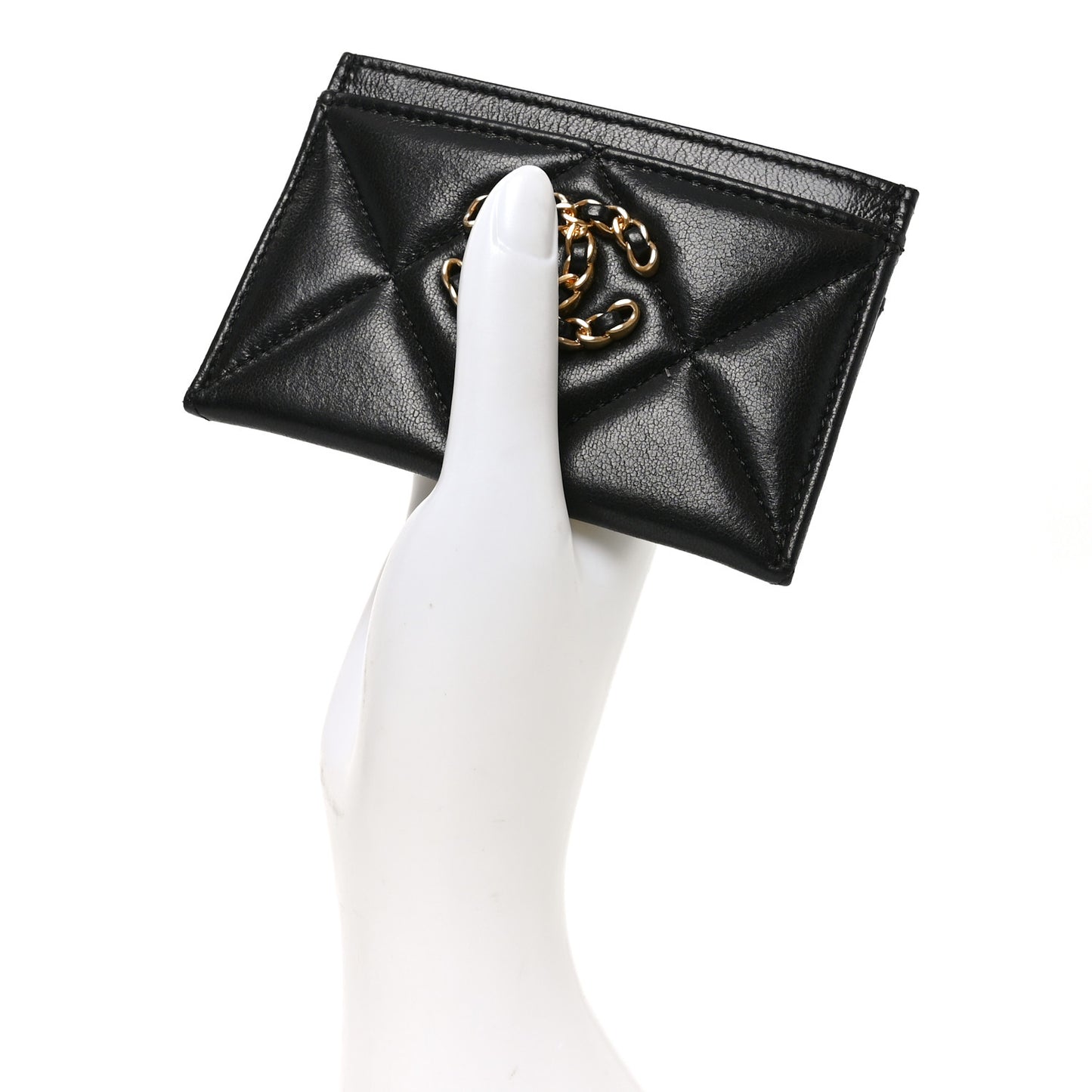 Lambskin Quilted Chanel 19 Card Holder Black
