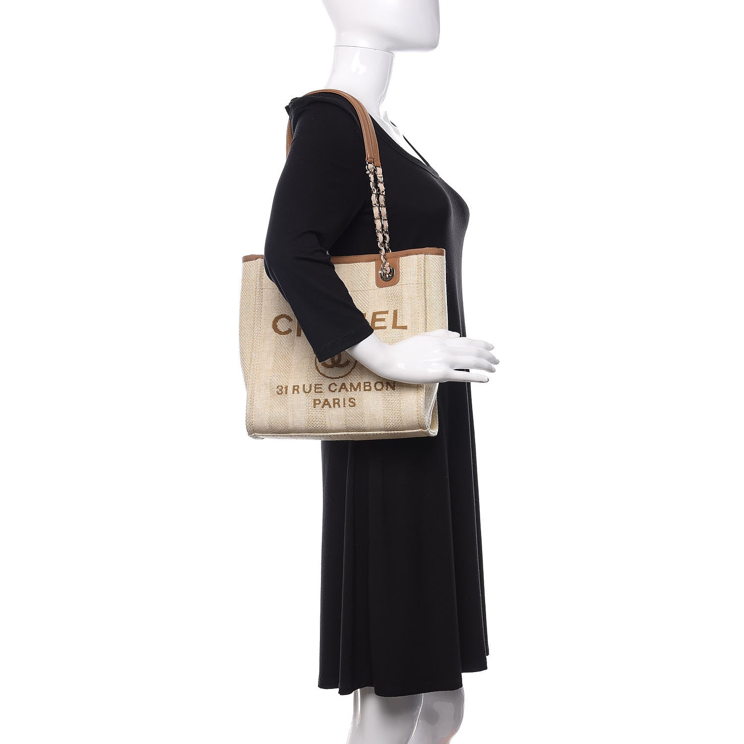 Chanel Straw Raffia Calfskin Striped Mini Deauville Tote Beige 2 of 10