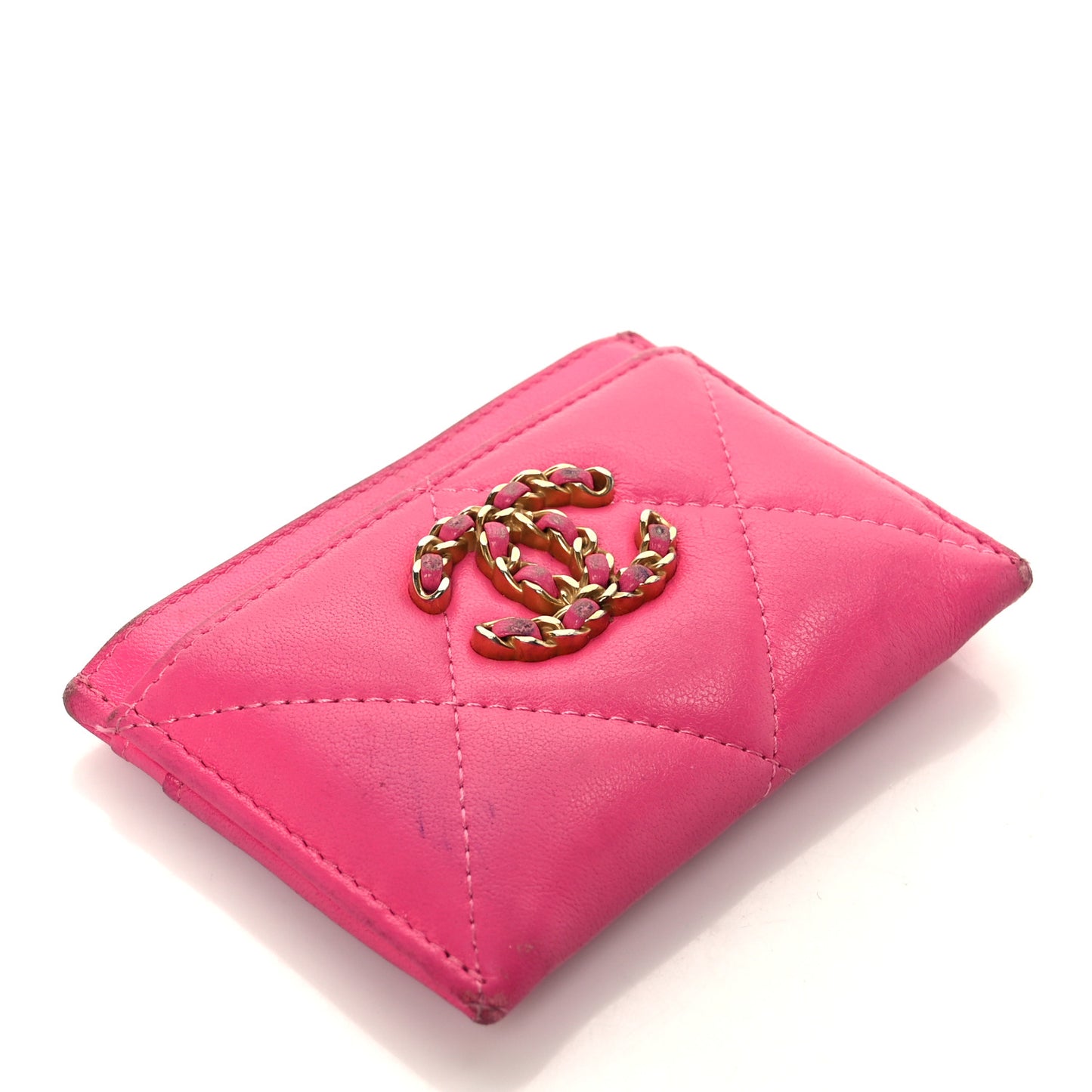 Shiny Goatskin Quilted 19 Card Holder Dark Pink
