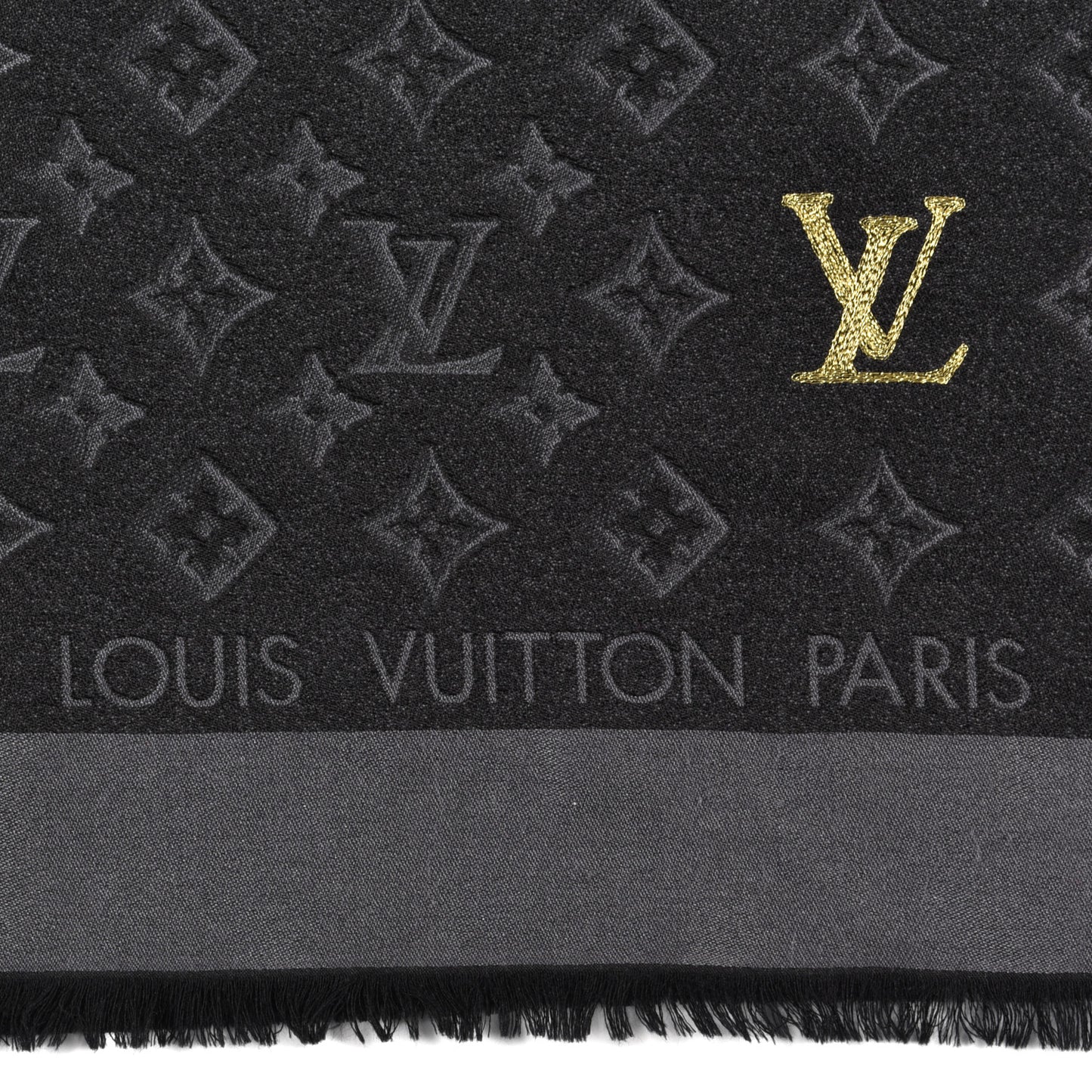 Silk Wool Monogram Shawl Black Grey