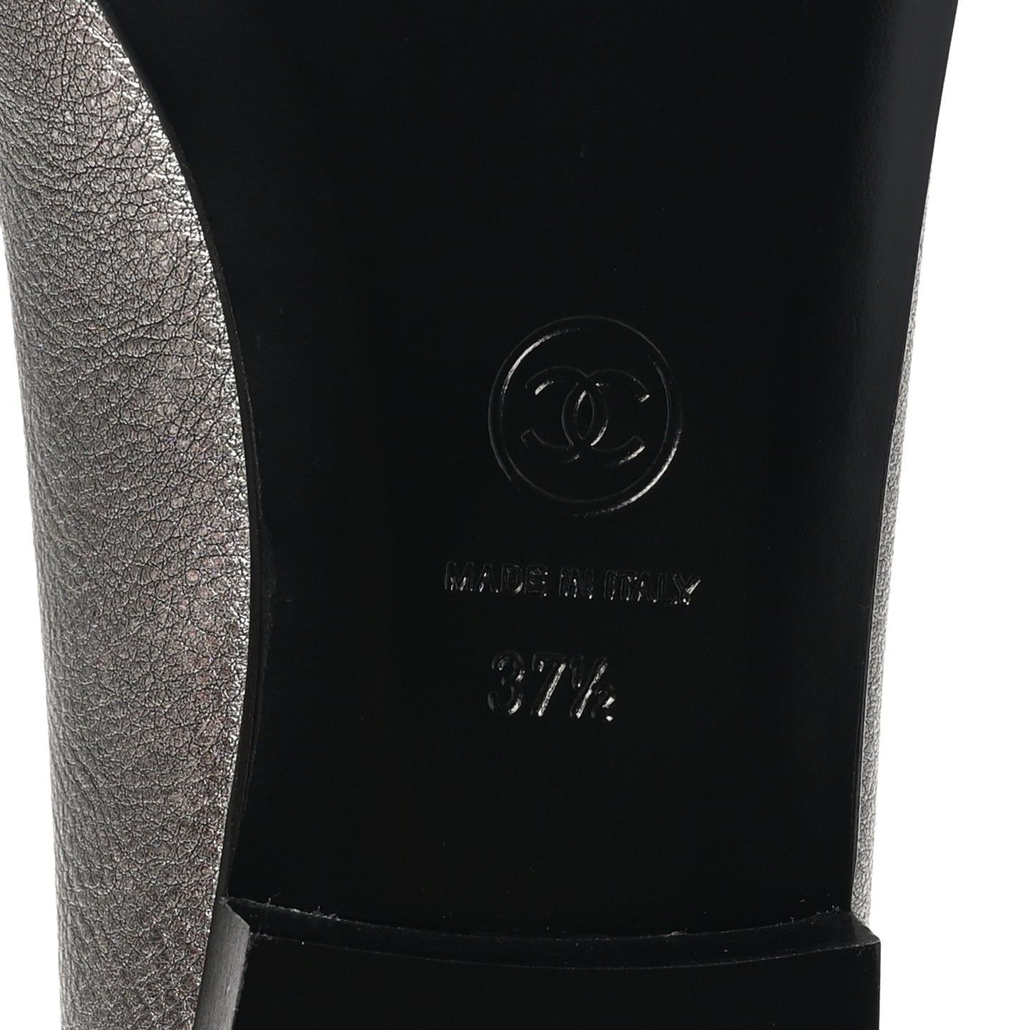 Metallic Laminated Lambskin Calfskin CC Cap Toe Ballerina Flats 37.5 Argen Black