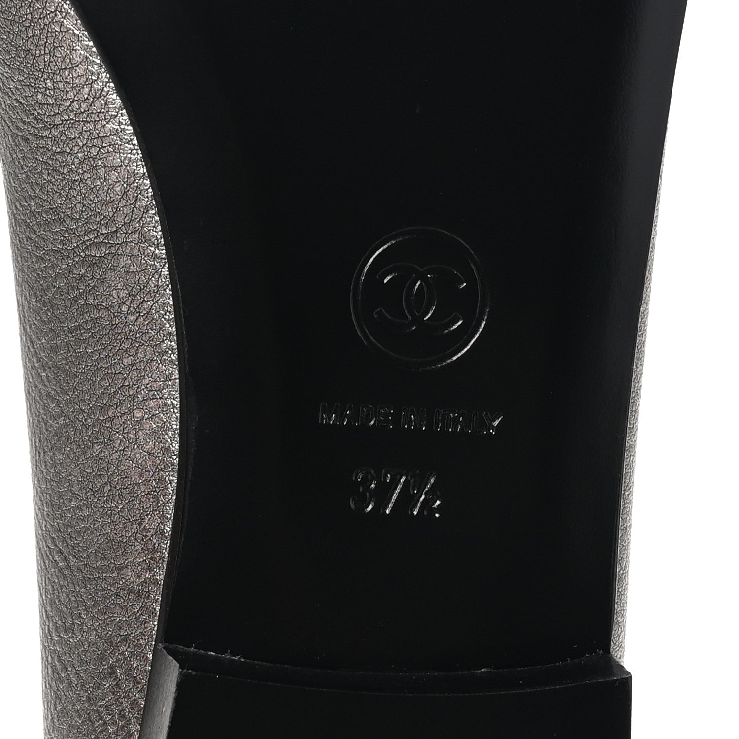 Chanel Metallic Laminated Lambskin Calfskin CC Cap Toe Ballerina Flats 37.5 Argen Black 8 of 10