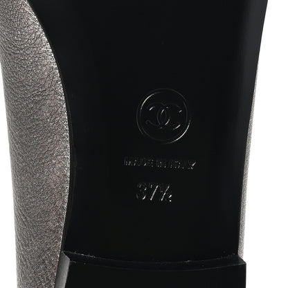 Chanel Metallic Laminated Lambskin Calfskin CC Cap Toe Ballerina Flats 37.5 Argen Black 8 of 10