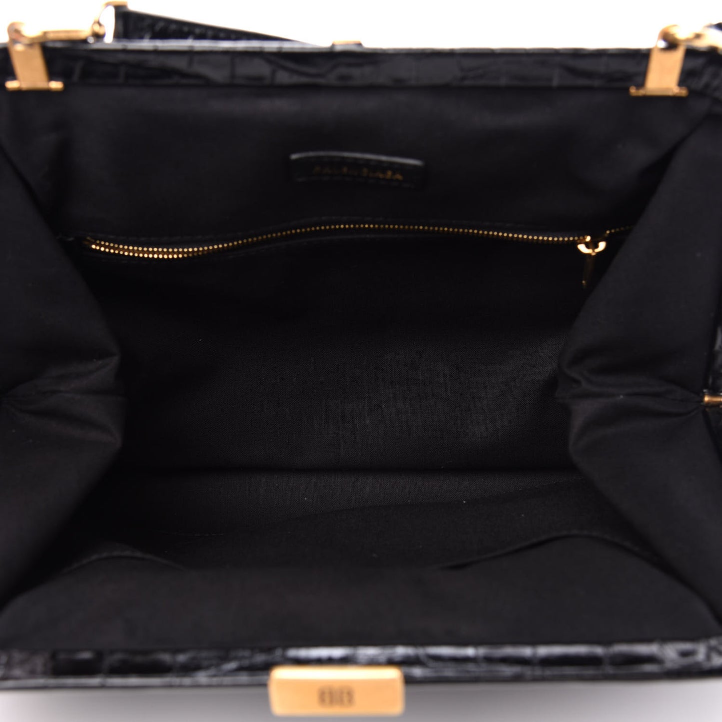 Shiny Supple Calfskin Logo Crocodile Embossed Cloud Crossbody Bag Black White