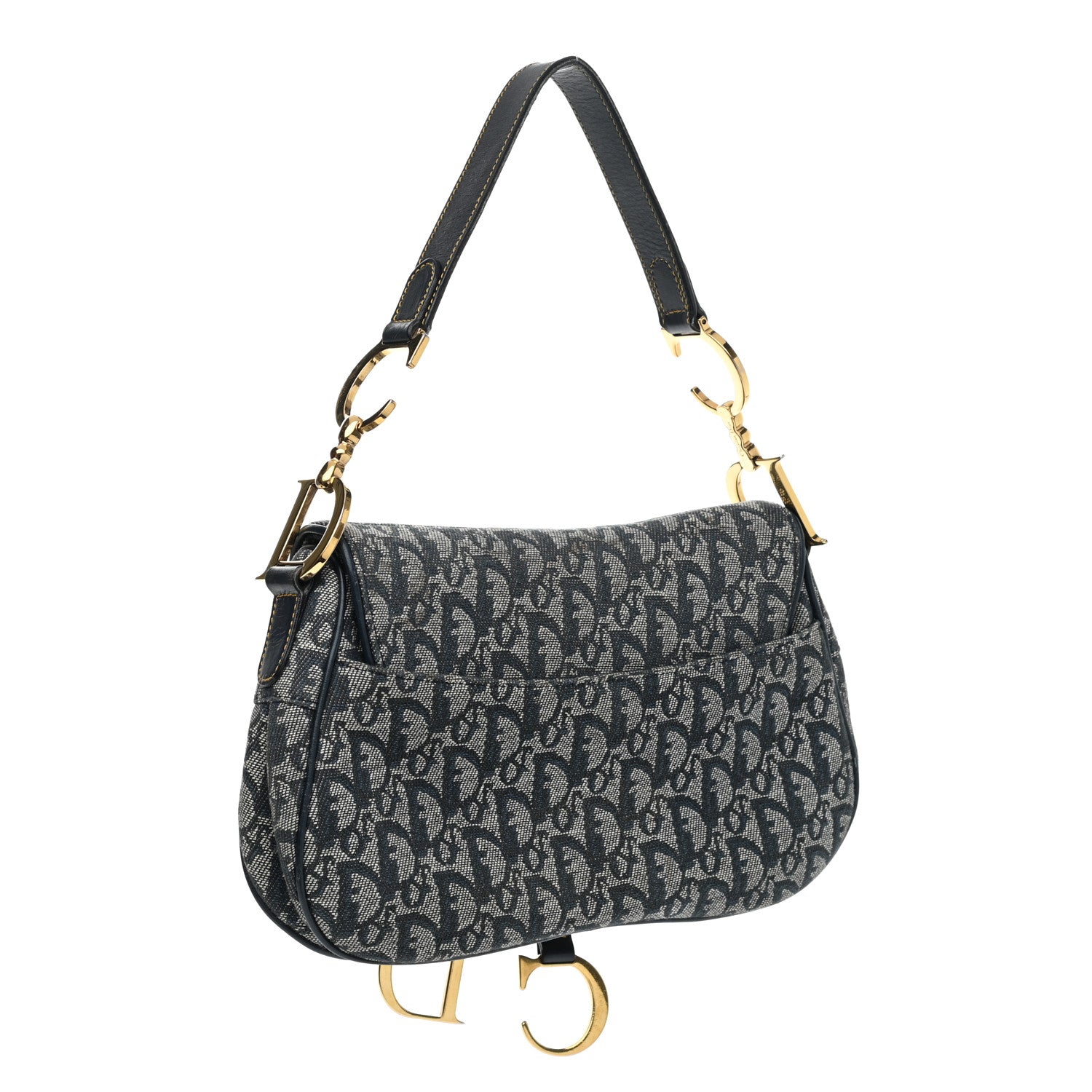Christian Dior Monogram Double Saddle Bag Navy Blue 3 of 12