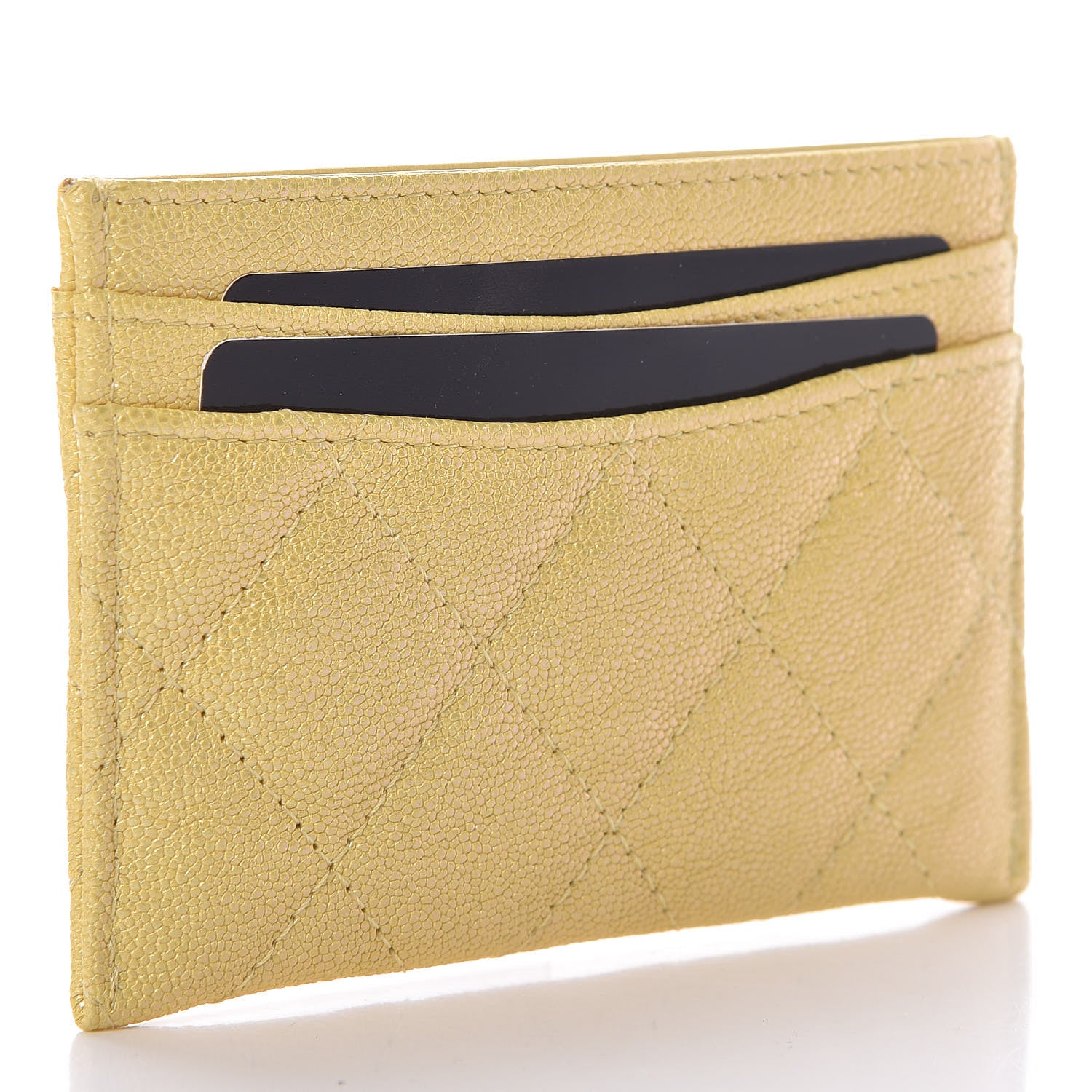 Chanel Iridescent Caviar Quilted Card Holder Yellow 3 of 9