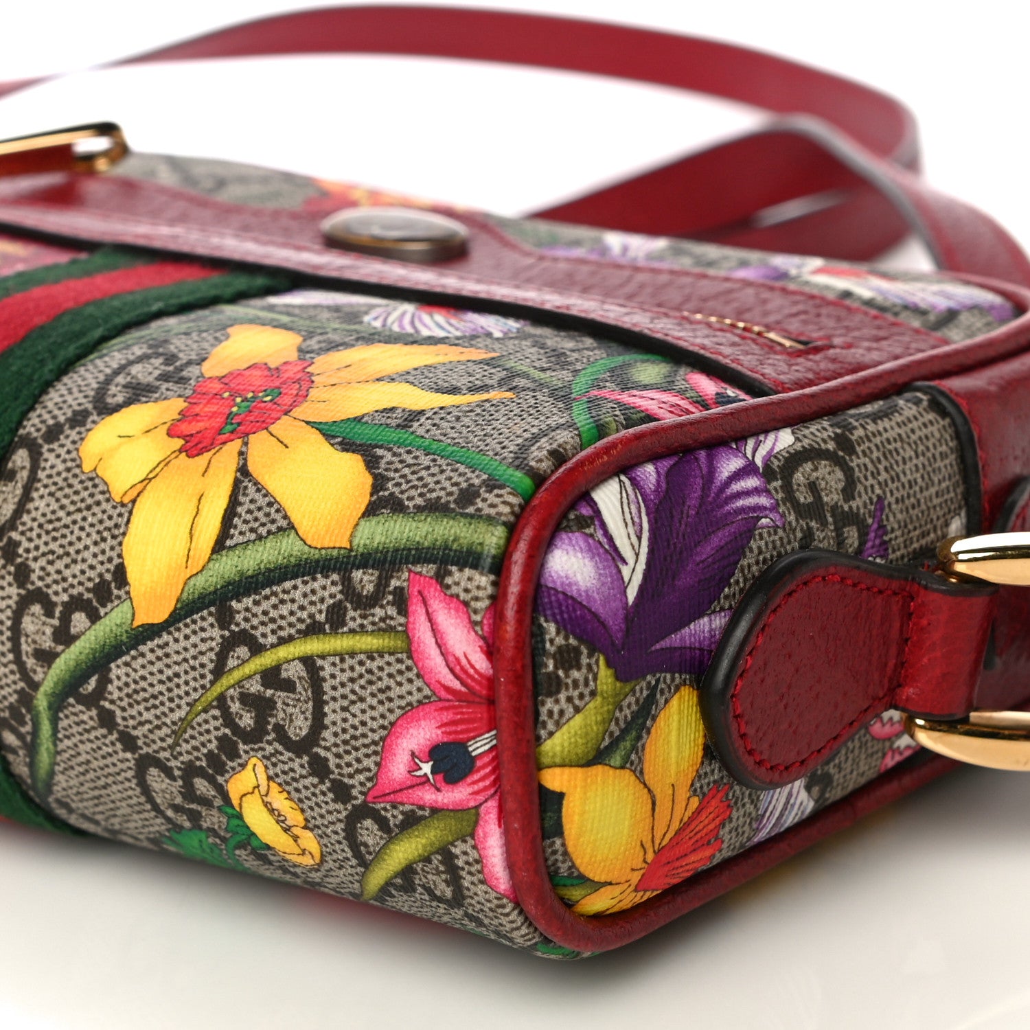 Gucci GG Supreme Monogram Flora Web Mini Ophidia Shoulder Bag Red 10 of 11