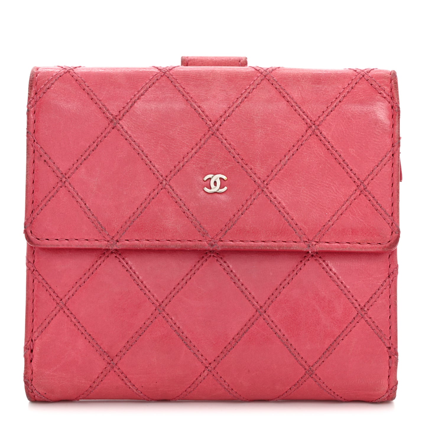 Calfskin Diamond Stitch Compact French Flap Wallet Pink