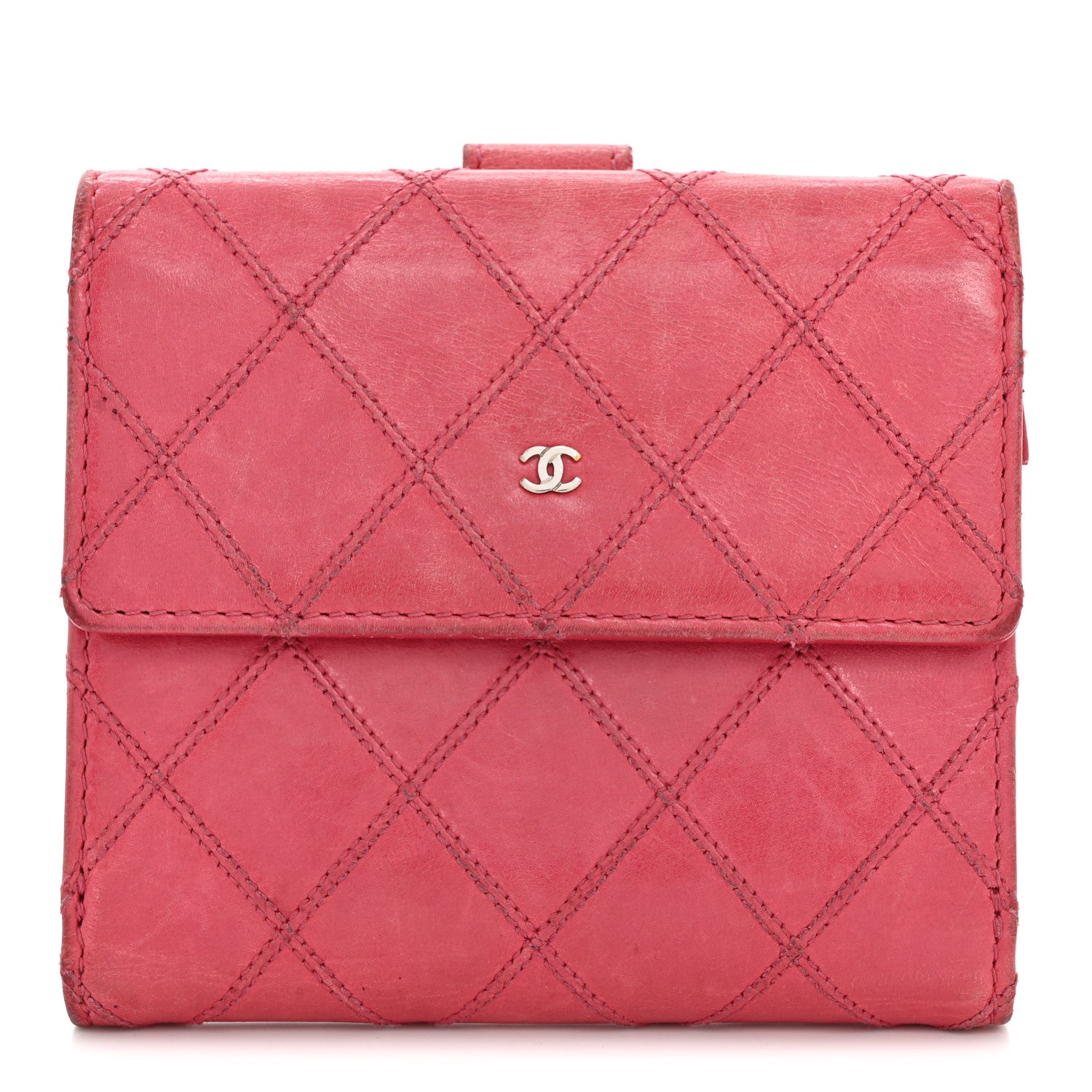 Chanel Calfskin Diamond Stitch Compact French Flap Wallet Pink 1 of 12