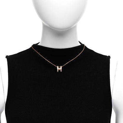 Hermes Lacquered Rose Gold Pop H Pendant Necklace Marron Glace 2 of 6