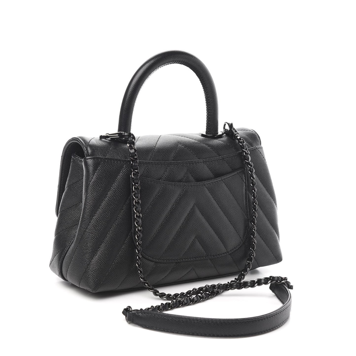 Caviar Chevron Quilted Mini Coco Handle Flap So Black
