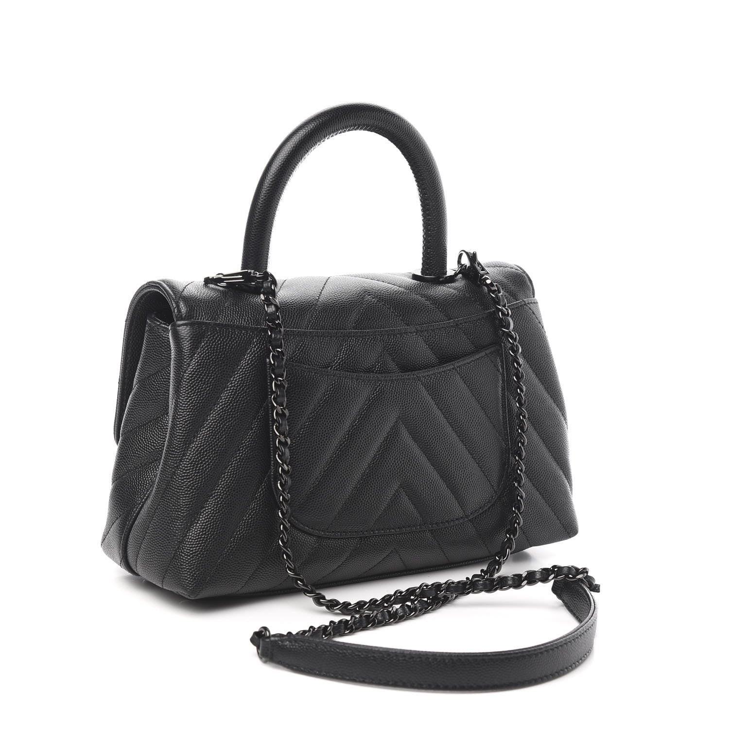 Chanel Caviar Chevron Quilted Mini Coco Handle Flap So Black 4 of 12