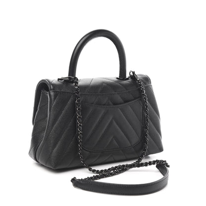 Chanel Caviar Chevron Quilted Mini Coco Handle Flap So Black 4 of 12