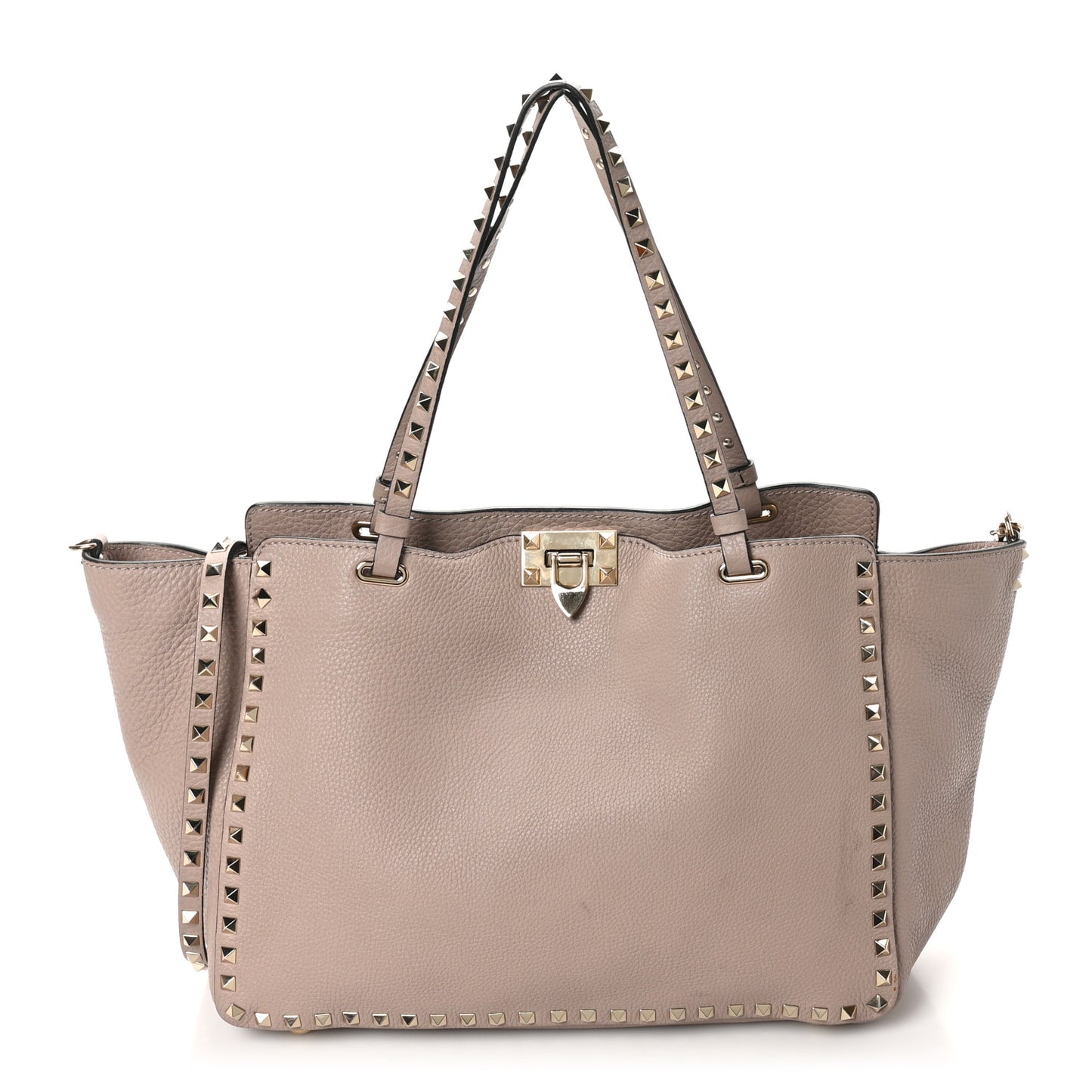 Pebbled Calfskin Medium Rockstud Tote Poudre