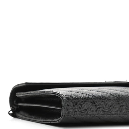Saint Laurent Grain De Poudre Matelasse Chevron Monogram Chain Wallet Black 8 of 13